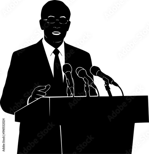 silhouette of a politician giving press conference at podium
