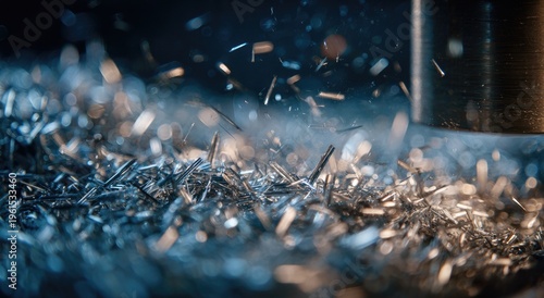 Close-up of metal shavings created by industrial machining processes