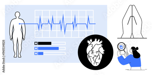 Medical monitoring concept. Medical data visualizations highlight health metrics and diagnostics. Medical technology improves patient care and health tracking. For healthcare, diagnostics, fitness