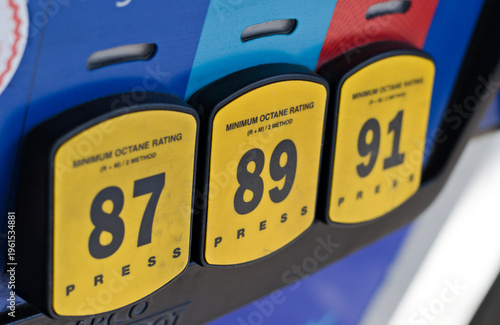 Gas Pump Octane Selection Buttons Showing 87 89 and 91 Fuel Grades