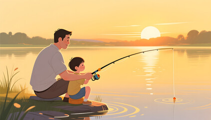 Father's Day warmth with a father and child fishing