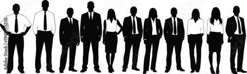 Business people silhouette group standing in a row, corporate team professionals isolated on white background, office workforce leadership concept