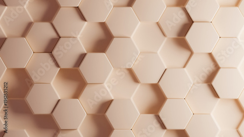 3D background of hexagon pattern on peach color. 3d hexagon pattern with different depths. pattern 3d shape background