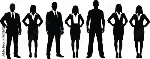 Business people silhouettes standing in confident poses isolated on white background, corporate professionals, leadership, teamwork, office staff concept
