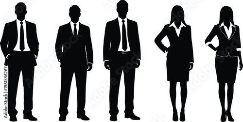 Business professionals silhouettes set with men and women in formal attire representing corporate team leadership workplace diversity modern office concept