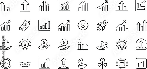 Black line of business growth and finance on white