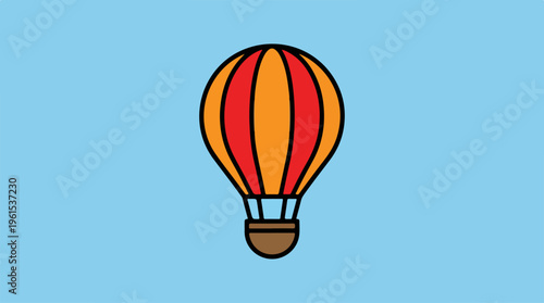 Colorful hot air balloon soaring high in the clear blue sky, a symbol of adventure.