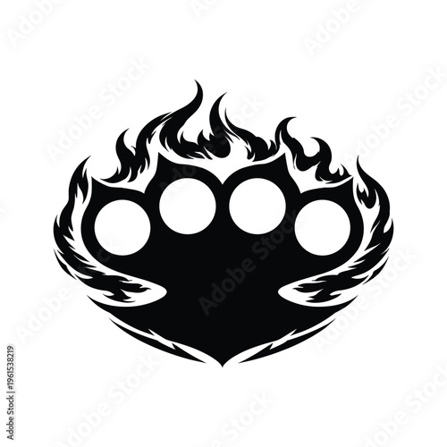 Burning brass knuckles silhouette with flames, aggressive icon