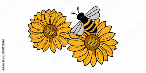 A colorful illustration depicts sunflowers and a buzzing honeybee