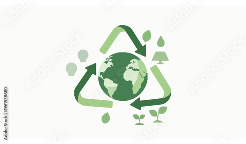 Eco Friendly Earth with Recycling and Green Nature Vector Illustration