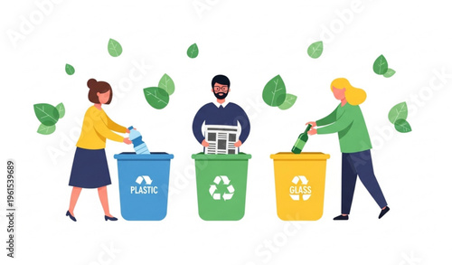 People Recycling Waste Eco Friendly Sustainability Concept Vector Illustration