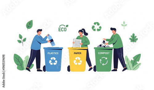 People Recycling Waste Eco Friendly Sustainability Concept Vector Illustration