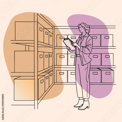 Organized Woman Sorting Storage Boxes With Tags For Inventory Management Solutions
