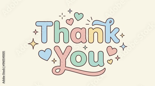 Colorful Thank You Handwritten Lettering Hearts.