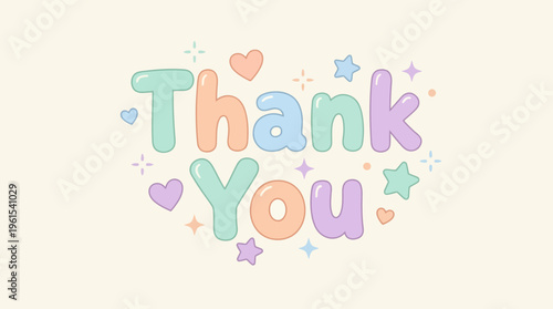 Colorful Thank You Typography with Hearts and Stars.