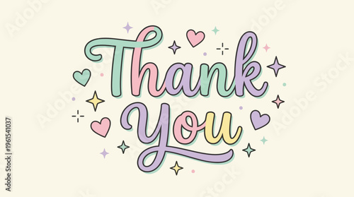 Colorful Thank You Typography with Hearts.