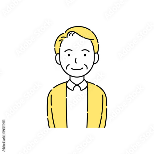 シニア男性のやさしい笑顔のシンプルイラスト 黄色アクセント