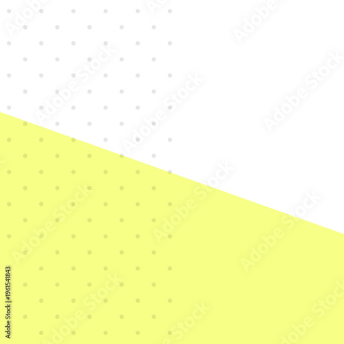 SNS投稿やバナー広告に使える黄色い点線の幾何学背景。正方形のドットパターン背景 斜めツートンのシンプルでポップなデザイン素材。イエローとグレーのカジュアル背景 ドット柄の正方形デザイン。