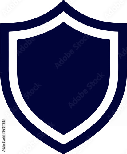 Dark blue shield with white outline, security and protection concept.