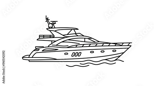 Outline Drawing of a Luxury Yacht on an Isolated White Background