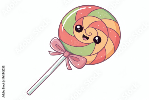 Cute cartoon lollipop isolated on white background, colorful sweet candy illustration, playful sugar treat, kids design, minimal food icon