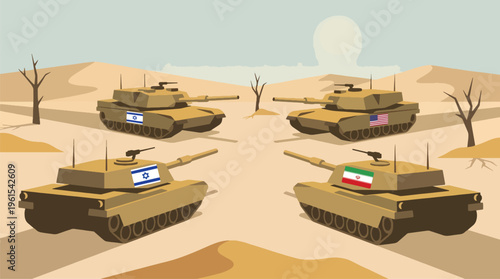 Conceptual Illustration of Military Tanks Representing International Geopolitical Conflict
