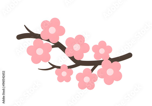 Minimalist Cherry Blossom Branch Icon with Soft Pink Flowers on White Background