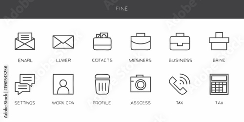 Collection of minimalist line icons representing various business and office concepts