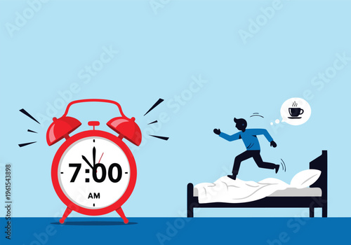 A 3D cartoon character holding an alarm clock on the beach signifies business success and the importance of time for every person
