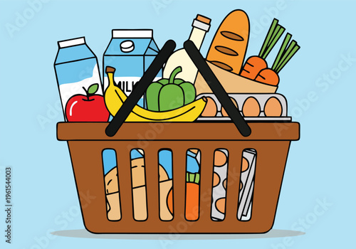 Vector illustration of a shopping cart and a bottle of beer for a food and drink retail icon in a supermarket store market design