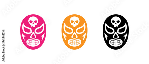 Luchador masks in different colors representing traditional lucha libre wrestlers