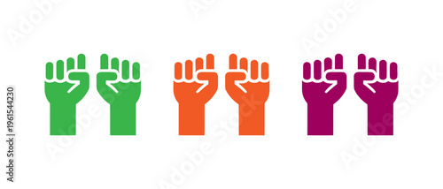 Raised fists in different colors symbolizing solidarity and unity