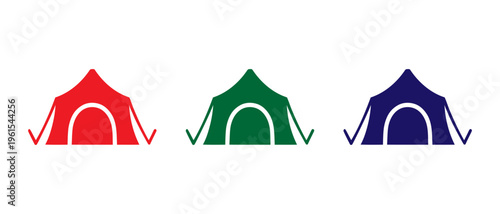 Tents with colored roofs and downward arrows beneath them