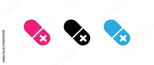 Set of pills with different colored and crosses icons
