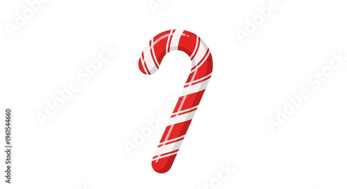 Vector illustration of a traditional Christmas candy cane with red and white diagonal stripes isolated on a white background, festive holiday peppermint sweet treat design.