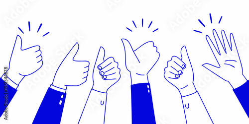 Diverse hands raising in applause and offering positive gestures