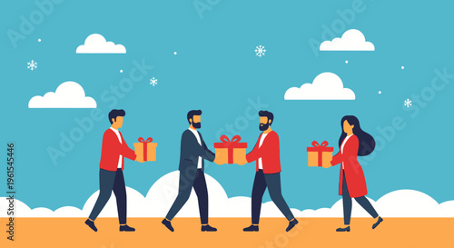 People exchanging gifts during the holiday season