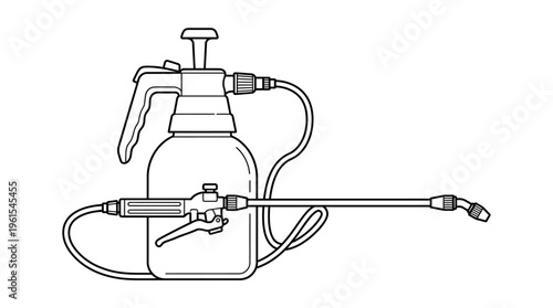 Detailed Garden Pressure Sprayer with Extended Hose and Spray Wand, isolated white background