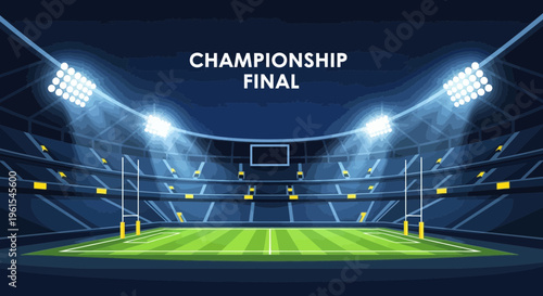 Illuminated Stadium Arena Ready For Championship Rugby Final Match