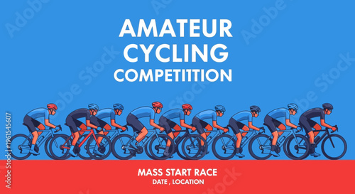 Illustrated Amateur Cycling Competition Illustration Featuring Cyclists On A Mass Start Race