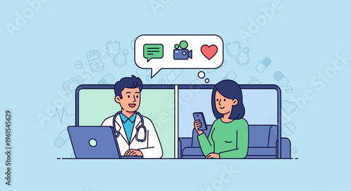 Doctor and patient on a video call for online consultation.