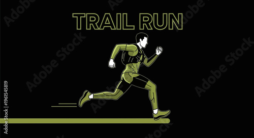 Illustration Of Trail Runner In Action With Text Depicting Concept Of Running On Trails