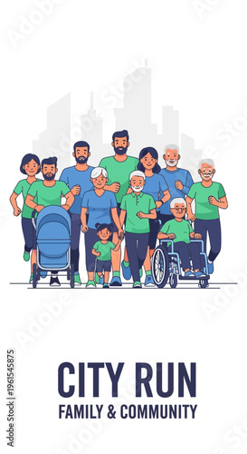 Inclusive City Run: A Diverse Family and Community Embracing Fitness and Well-being Together