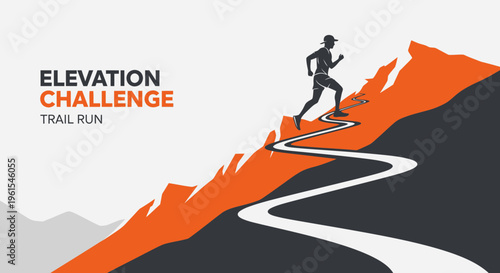 Inspiring Illustration Of Trail Runner Challenging Mountain Elevation, Athletic Endurance Displayed