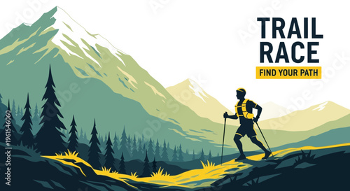 Inspiring Illustration of Trail Runner in Majestic Mountain Landscape Design Concept