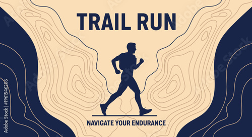 Inspiring Visual Of Trail Runner With Topographical Map Background And Design