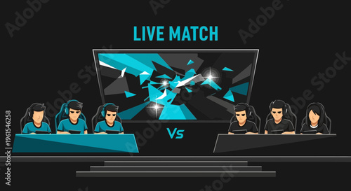 Intense Esports Gaming Competition With Teams Facing Off Live