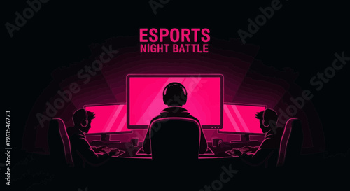 Intense Esports Gaming Session Vibrant Pink Glow Captures Competitive Spirit