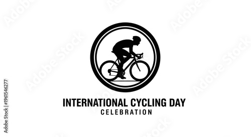 International Cycling Day Icon: Silhouette of Cyclist Within Circular Emblem Design