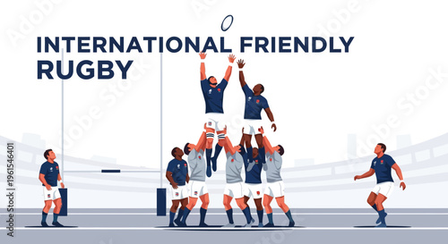 International Rugby Match Team Action A Jump For The Ball